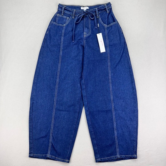 Vigoss Denim - Vigoss Barell Leg Jeans Womens 5/27 Dark Wash Denim Belted Boho Retro